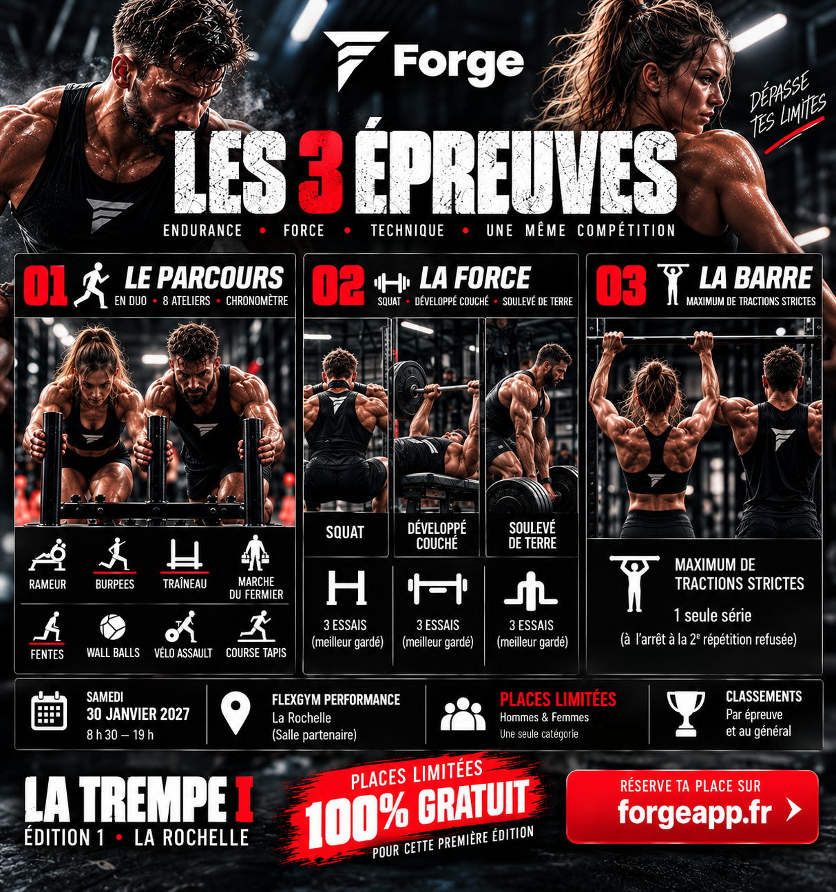 Les trois épreuves : Le Parcours, La Force, La Barre